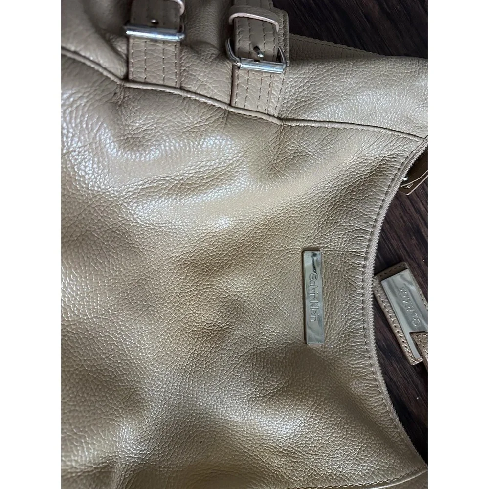 Calvin Klein Tan Leather Hobo Bag with Gold Accents